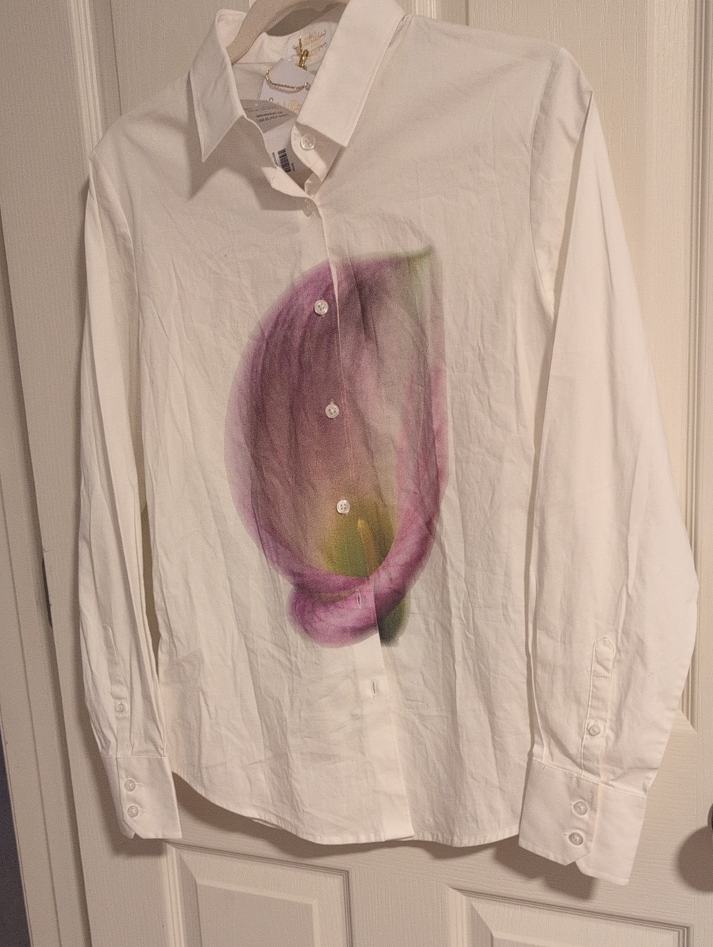 Rose Verdi Button-Up Shirt with Handpainted Flora - Small New